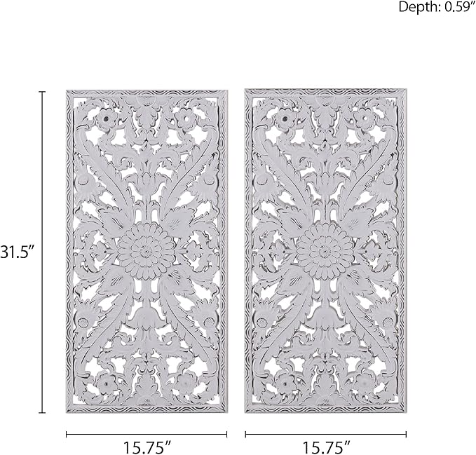 Madison Park Wall Art Living Room Décor - Vintage Botanical Carved Wooden Panel Home Accent Bathroom Decoration Ready to Hang Frames for Bedroom, 15.75"W x 31.5"L x 0.59"D, White 2 Piece