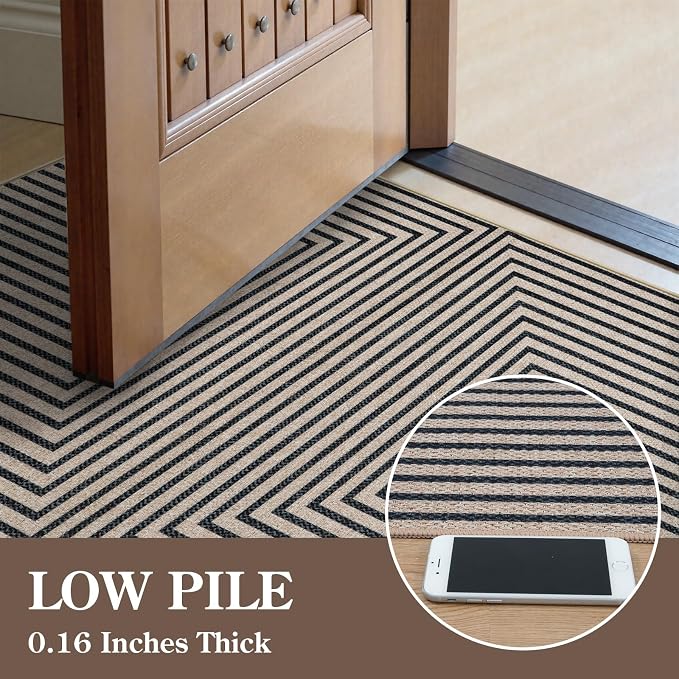Collive 3x5 Easy Jute Outdoor Entryway Rug, Washable Modern Geometric Indoor Carpet Black Neutral Small Area Rugs, Non Slip Woven Kitchen Mats for Entrance Bedroom Kids Room Patio Decor