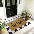 2pcs Layered Doormat Set, Welcome Door Mat for Outdoor Front Door, 16x24 PVC Coil & 24x32 Crystal Velvet Non-Slip Layering Entry Mats for Farmhouse Porch Decoration（Hello, Buffalo Plaid）