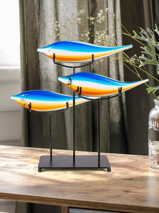Dale Tiffany AS24126 Garfish Art Glass Sculpture with Stand, Blue, 15"