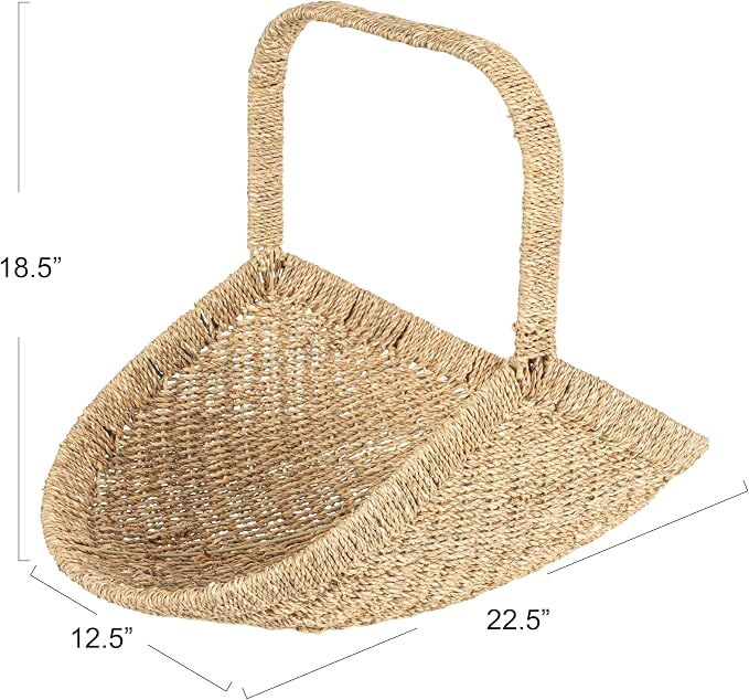 Household Essentials Woven Seagrass Flower Basket with Detachable Handle