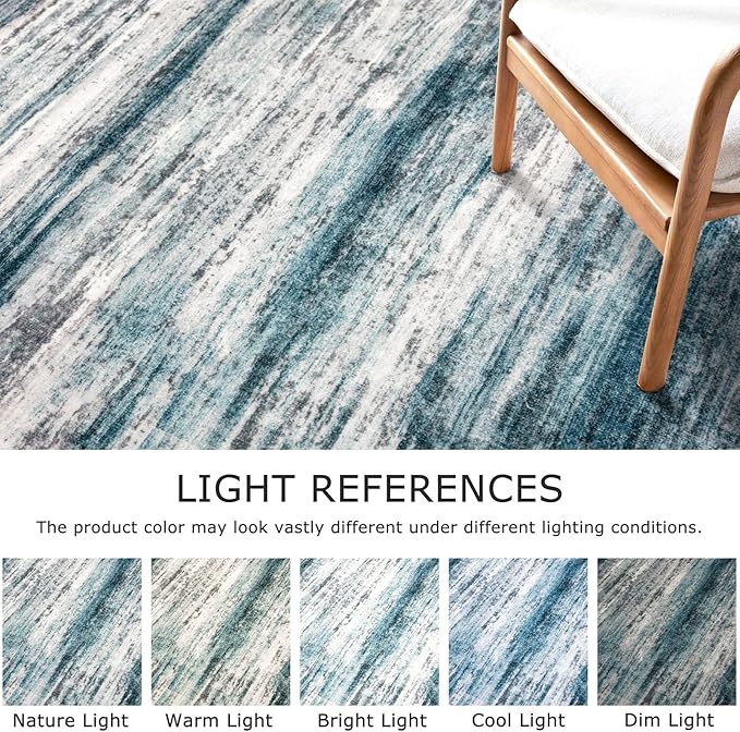 KOZYFLY Modern Abstract Runner Rug, 2x7 Kitchen Rugs Non-Slip Washable Soft Striped Runners for Hallways, Print Blue Carpet Runner for Entryway Bathroom Laundry Room Foyer