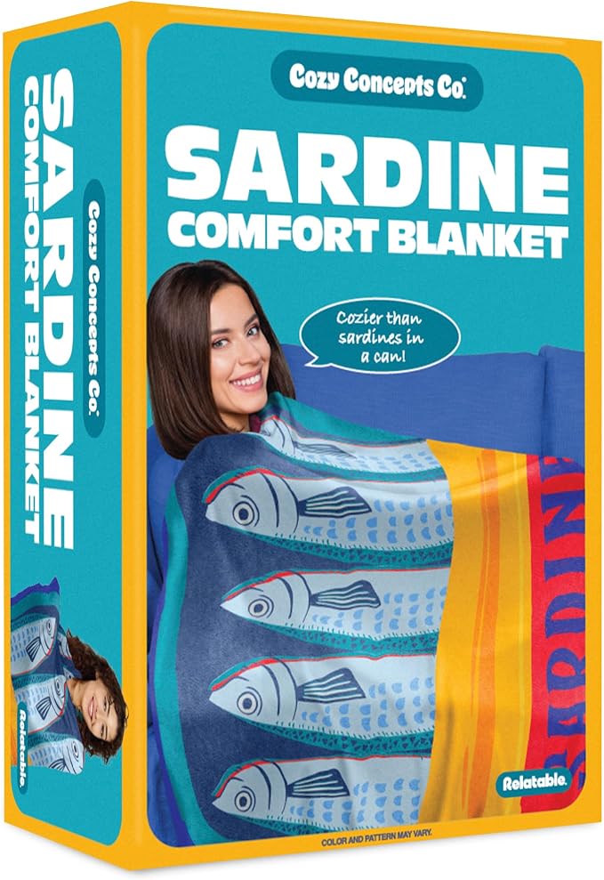 WHAT DO YOU MEME? Cozy Concepts Co. Sardines Comfort Blanket by Relatable - Cozy Throw for Room Decor, Everyday Lounging or Funny Gag Gifts for Teens - Includes 1 Giant 60" Sardines Fleece Blanket