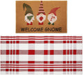 2 Pcs Outdoor Door Mat Combo Set Layered Outdoor Rug and Coir Welcome Doormat Non Slip Outside Floor Mat for Front Porch Entryway Patio Yard Decor(Gnome,24'' X 51',18'' X 28'')