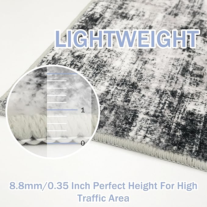 IOHOUZE Abstract Runner Rug 2x12 Ft Washable Runners for Hallways, Non Slip Kitchen Runner Printed Faux Wool Entryway Runner Indoor, Modern Abstract Floor Carpet for Hall Kitchen, Black Gey