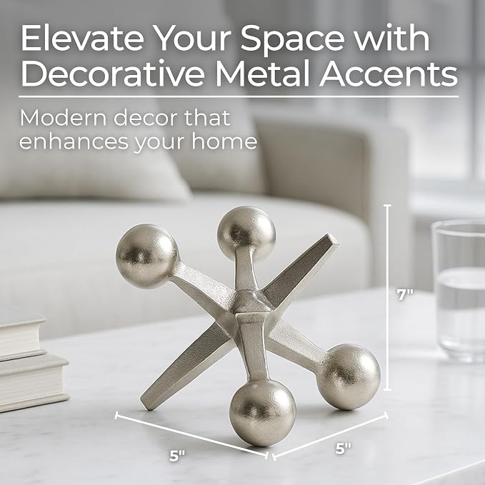 Modern Decorative Sculpture Figurine - Home Accent for Living Room Decor or Bathroom Decor - Elegant Statement Ornament for Shelf or Coffee Table Styling in Office or Any Room - 5" Silver & Metallic