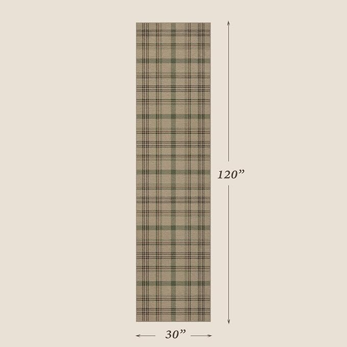 JTJ Easy Jute Kitchen Runner Rug 2'6" x 10', Washable Non Slip Indoor Outdoor Low Pile Rug for Hallway, Entryway & Laundry Room, Farmhouse Plaid Design