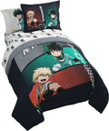 My Hero Academia Deku Full Comforter Set 7 Piece Anime Bedding, Black | Bed in a Bag, Comforter Sheets Shams Pillowcases, Official Product, Soft Microfiber, Machine Washable, Kids Gift