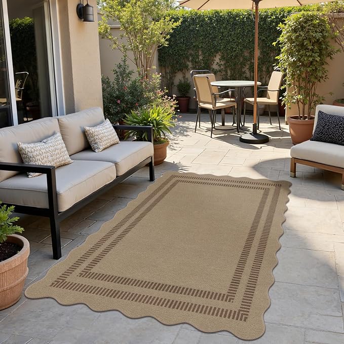 Modern Easy Jute 4x6 Outdoor Patio Rug, Washable Indoor Brown Kitchen Rugs Farmhouse Neutral Non Slip Area Rug for Living Room Backyard Bedroom