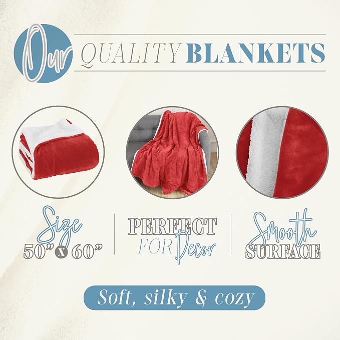 Elegant Comfort Reversible, Solid Sherpa Throw Blanket, All-Season Blanket- Super Soft, Cozy and Plush- Decorative Throw, Perfect for Lounging, 50 x 60 inches, Sherpa Throw Red