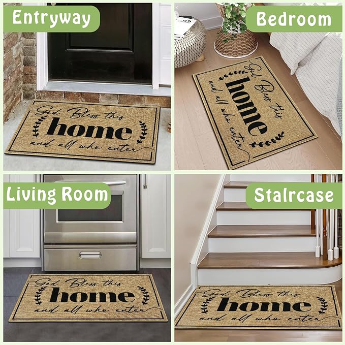 Door Mat Home Mats for Front Door Indoor Outdoor Entrance Welcome Mats with Non-Slip Backing God Bless Mat for Family Housewarming Gifts Durable Porch Hallway Floor Rugs Home Decoration 16.9"x29.9"