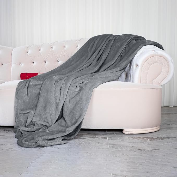 Elegant Comfort Luxury Velvety Softness Fuzzy Plush Micro-Velour Ultra-Soft Blanket, Full/Queen, Grey