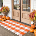 Collive Buffalo Plaid Checkered Outdoor Rug, White and Orange Halloween Fall Decor Door Mat, 2x4.3 Front Porch Rug, Washable Cotton Welcome Mat Layered Doormat Outside Entrance for Kitchen Entryway