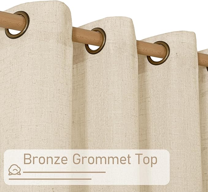 LAMIT Light Filtering Linen Curtains 84 inches Long for Bedroom, Linen Textured Semi Sheer Bronze Grommet Burlap Boho Modern Drapes for Living Room/Farmhouse, 2 Panels, 38 x 84 Inch