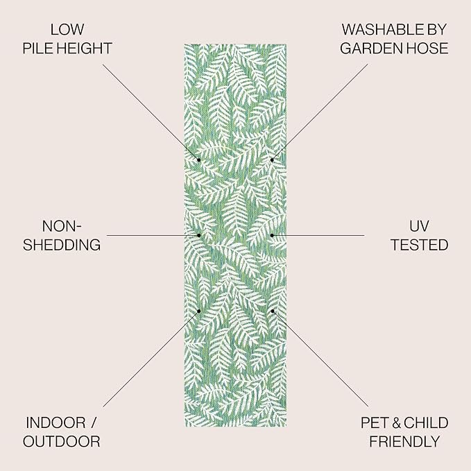 JONATHAN Y Palm Frond Indoor Outdoor Runner Rug 2X10 Cream/Green, Nevis for Backyard, Patio, Porch, Easy-Cleaning, High Traffic, Pet-Friendly, Non-Shedding (SMB119G-210)