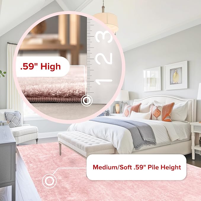 nuLOOM Loni Pink Solid Washable Runner Rug, 2' x 8'
