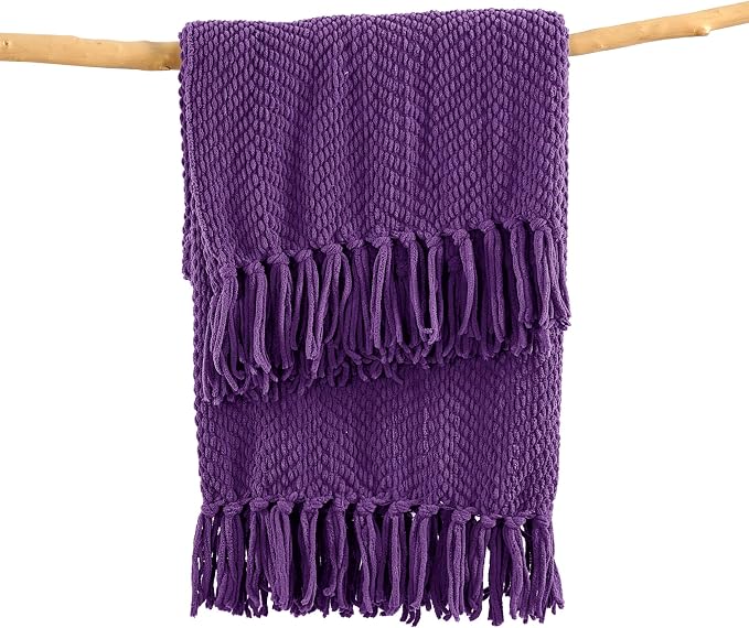 Home Soft Things Purple Throw Blanket Knitted Tweed Throw 50'' x 60'', Imperial Purple, Super Soft Cozy Warm Comfortable Breathable Throw for Living Room Chair Couch Bed Sofa Bedroom Home Décor