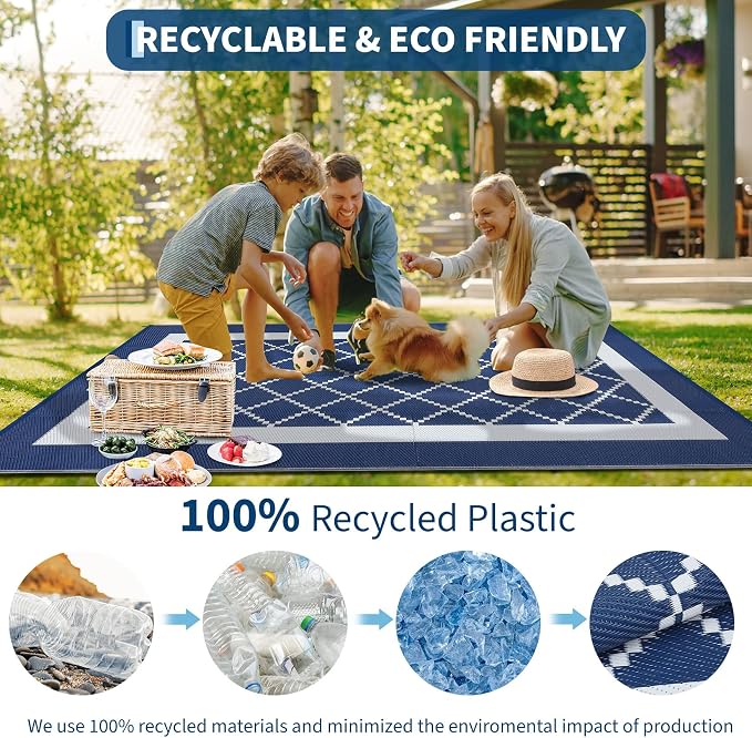 Outdoor Rug 8x10ft Waterproof Reversible Modern Geometric Plastic Straw Patio Carpet UV-Resistant Easy Clean Lightweight Collapsible Area Rug for Garden Deck RV Picnic Porch