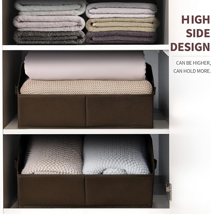 Homsorout Closet Baskets for Shelves Trapezoid - Decorative Storage Baskets with Handle, Closet Bins for Organization, Shelf Storage Bins for Clothes, Books, Home, Office, 4 Pack, Brown