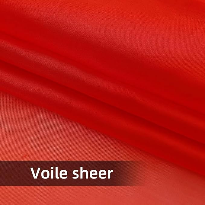 youleyar Solid Sheer Rod Pocket Curtain Voile Draperies 2 Panels White Beige Black Red Coffee 70 Inch Width 96 Inch Long 1 Pair for Kitchen Bedroom Children Living Room Yard(Red,70Wｘ96L)