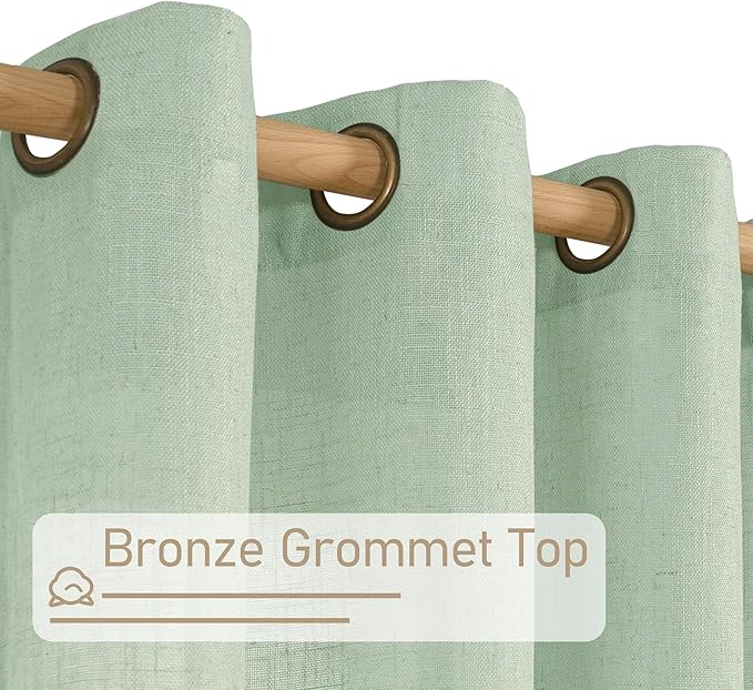 LAMIT 95 Inches Long Fresh Green Linen Curtains - Image 4