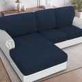 H.VERSAILTEX Sectional Couch Covers 3 Pieces Sofa Seat Cushion Covers L Shape Separate Cushion Couch Chaise Cover for Both Left/Right Sectional Couch (Seat Only: 1 Chaise + 2 Sofa, Navy)
