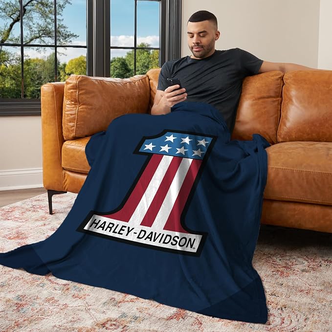 Harley-Davidson Halftone American Silk Touch Throw Blanket, 46 x 60 in | 100% Polyester, Velvety Feel, Lightweight Warmth, Couch Bed Chair Lounging, Giftable Indoor Comfort