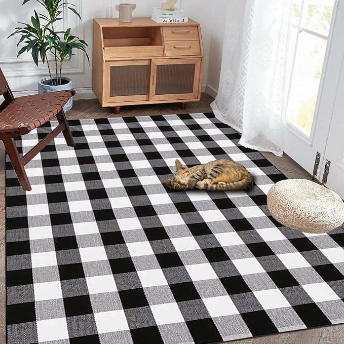 Buffalo Plaid Rug 5' x 7' Black and White Check Rug Washable Checkered Area Rug for Farmhouse/Entryway//Living Room/Laundry Room/Bedroom (5'x7', Black and White Plaid)