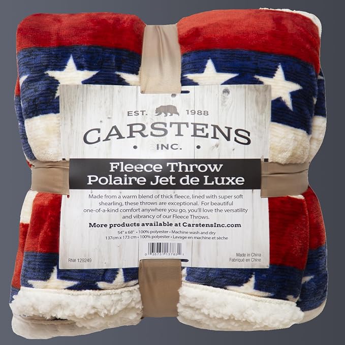 Carstens, Inc. Ultra Premium Super Soft Plush Sherpa Fleece Oversized Throw Blanket 54" x 68", Americana