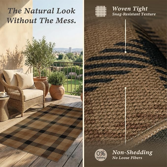 2x4 Entryway Door Mat Indoor Outdoor– Washable Non Slip Small Rug for Front Door, Back Door, Kitchen Sink, Mudroom, Garage Entry, Low Profile Easy Clean Farmhouse Cottage Plaid Runner