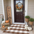 Collive Buffalo Plaid Checkered Outdoor Rug, Fall Autumn Decor Door Mat, 27.5x43 Inches Coffee and White Front Door Rug Outside Entrance, Washable Welcome Layered Doormat for Porch Entryway Patio