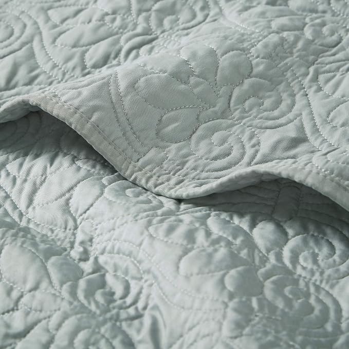 Madison Park Damask Quilting Design Throw Blanket, 60"x70" | Summer, Reversible & Oversized Throw for Living Room Couch, Sofa, Bed, Pre-washed Microfiber, Cotton Filled Spread, Seafoam