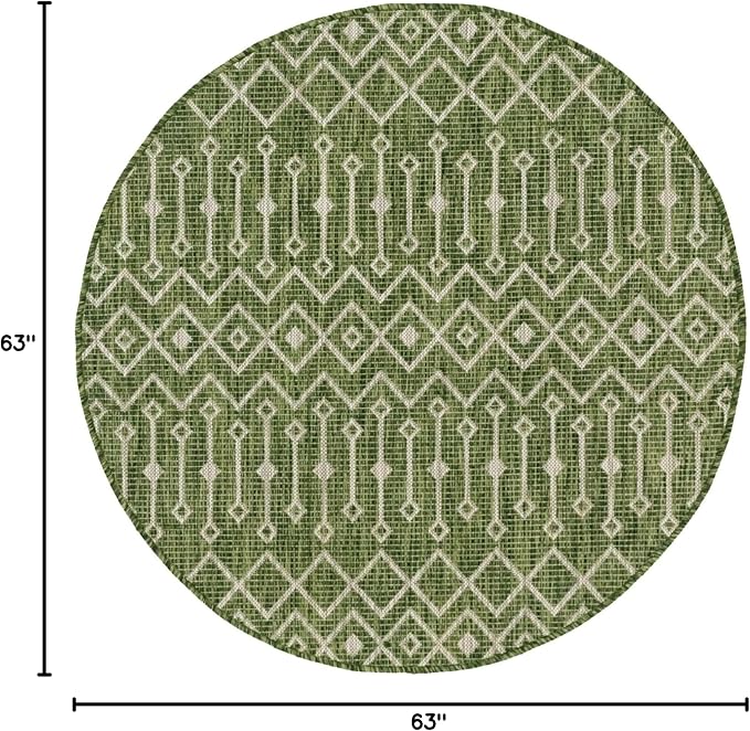 Unique Loom Outdoor Trellis Collection Area Rug - Tribal Trellis (5' 3" Round, Green/ Natural)