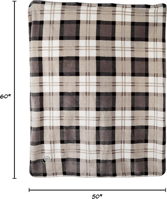 Pet Blanket - Reversible Waterproof Plaid Throw Protects Couch, Car, and Bed from Spills, Stains, or Fur - Dog and Cat Blankets by Petmaker (Gray)