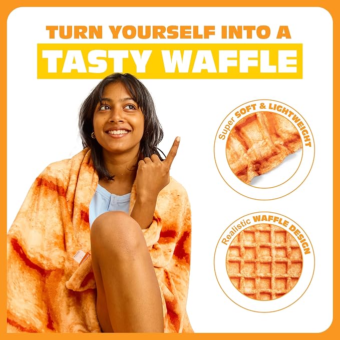 Cozy Concepts Co. Waffle Blanket by Relatable, Breakfast Throw Blanket | Back to School Gift or Dorm Decor for Teens, 65” Soft Fleece Blanket