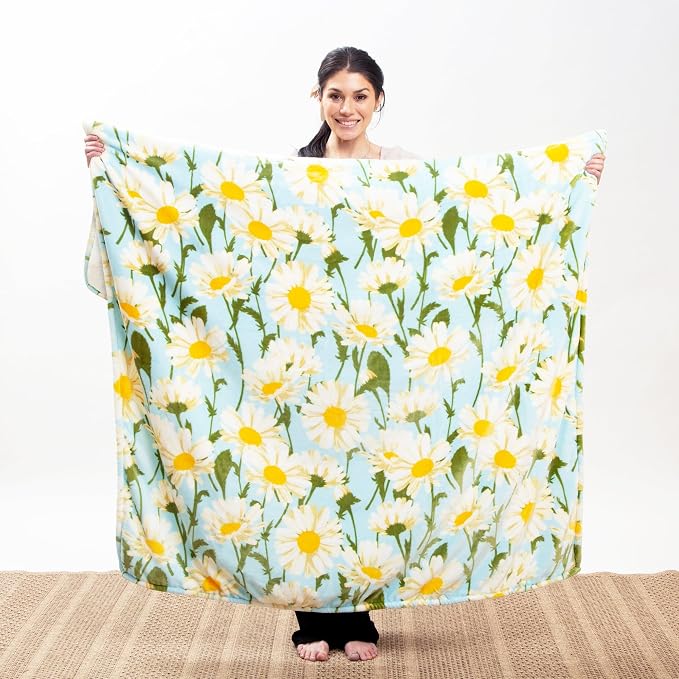 Carstens, Inc. Ultra Premium Super Soft Plush Sherpa Fleece Oversized Throw Blanket 54" x 68", Daisy Daydream