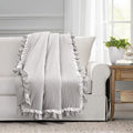 Lush Decor Ella Ruffle Lace Throw Blanket, 50" W x 60" L, Light Gray - Coquette Throw Blankets for Bed - Couch Blanket - Ruffled Throw Blanket for Couch