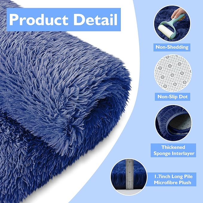 yulidayang Blue Fluffy Round Area Rugs for Bedroom,5'X5'Shag Circle Area Rugs for Living Room,Non Slip Fuzzy Plush Rug for Kids Room Boys Girls Room and Dorm Home Decor Rug