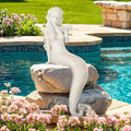 Large Mermaid Garden Statue, 25.6 in DIY Outdoor Sculpture Figurines | Pretty Lawn & Patio Decor, Antique White, Durable Weather-Resistant Finish Magnesium Oxide Stone