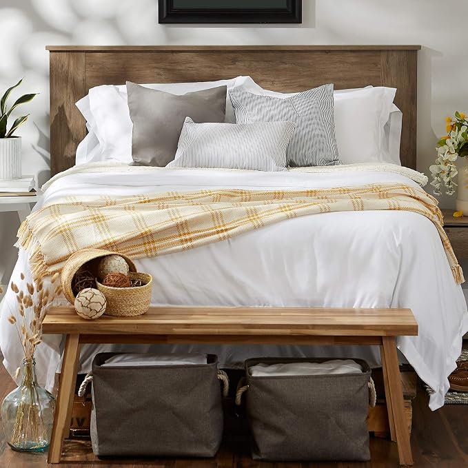 DII Modern Farmhouse Plaid Collection Cotton Fringe Throw Blanket, 50x60, White/Honey Gold
