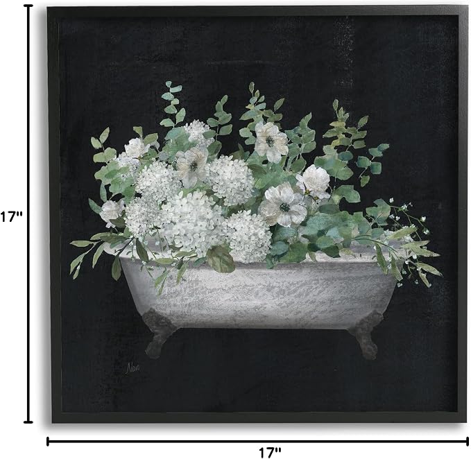Vintage Clawed Bathtub Botanical Bouquet, 17 x 17 Inch Framed Giclée Print | Stupell Industries · By Nan · Ready to hang · Great for bathroom decor and gifting · Made in USA