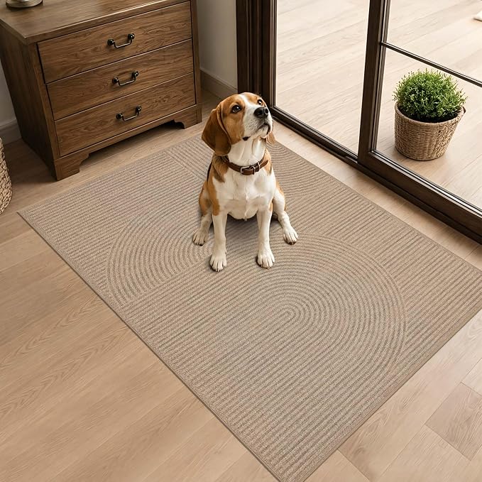 Non-Slip Jute Rug for Entryway: 2x3 Outdoor Mat - Swirl Curved Pattern | Safe Walking for Family All Day and Help with Cutting Slip Falls by 70%