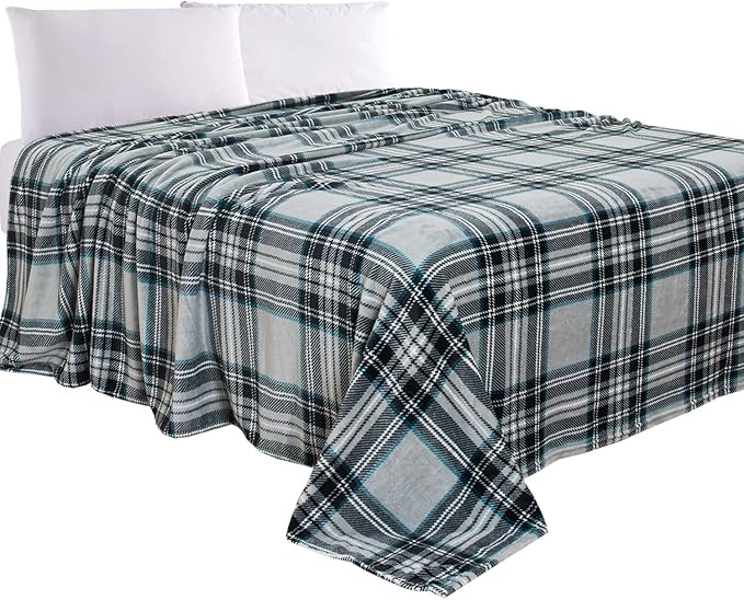 Elegant Comfort Luxury Velvety Feel Blanket, All-Season Lightweight Blanket, Ultra Plush, Soft, Cozy-Fuzzy Flannel Fleece for Couch, Sofa, Bed, Travel, Plaid Design, Full/Queen, Silver Gray