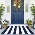 KOZYFLY Striped Rug 2.3x3.6 ft Navy White Front Door Rugs Cotton Woven Washable Indoor Outdoor Rug for Entryway Porch Kitchen Patio Decor Striped Layered Doormats