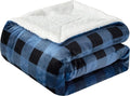 Elegant Comfort Luxury Ultra-Plush Velvet Touch Buffalo Plaid Fleece Throw - Soft, Warm, Cozy Micromink Sherpa-Backing Reversible Blanket for Bed, Sofa and Couch, Buffalo Blue