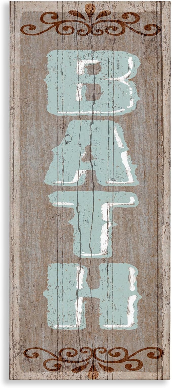 Stupell Industries 'Rustic Charm Bath Sign', Canvas Art, 10 x 24 Inches, Easy to Hang and Sturdy, Made in USA, by Art Licensing Studio