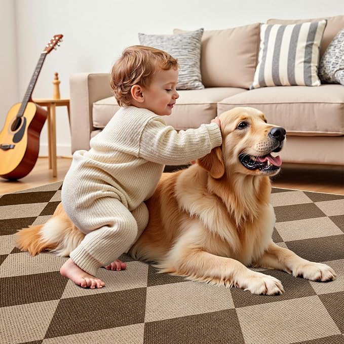 EDIMENS Checkered Easy Jute 2x3 Entryway Rugs Front Door Mat Entry Rug | Non Slip Small Area Rug Kitchen Mat Checkered Rug Farmhouse Low Pile Washable Brown Indoor Outdoor Doormat for Porch Doorway