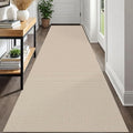 IOHOUZE Washable Runner Rug 3x12 Non Slip Rubber Backed Extra Long Hallway Runner Entryway Runner Indoor, Kitchen Rugs Woven Cotton Floor Carpet for Hall Entrance, Cream/Beige