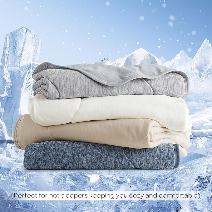 Sharper Image Cooling Touch Down Alternative Throw Blanket, 50 x 60, Grey | Jersey Knit, All Season, Ultra Soft, Microfiber, Cozy Warmth for Sofa or Bed, Quilted, Lightweight, OEKO-TEX Certified