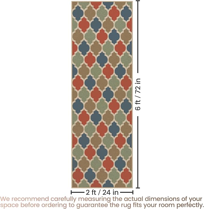 Washable 2x6 Moroccan Trellis Easy Jute Runner Rug, Colorful Neutral Boho Outdoor Indoor Patio Area Rugs, Woven Lightweight Non Slip Long Runner Carpet Door Mat for Hallway Kitchen 6ft Entryway